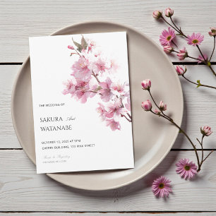 Convite Flor de Cerejeira Rosa Japonês Casamento