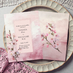 Convite Flor de Cerejeira Rosa Japonês Casamento