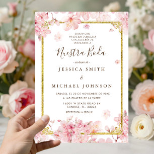 Convite Flor de Cerejeira Rosa Nuestra Boda Casamento Espa