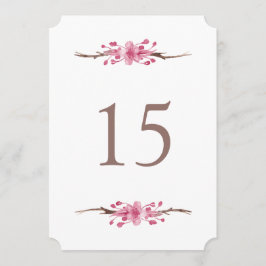 Convite Flor de cerejeira rosa. Números da mesa de casamen