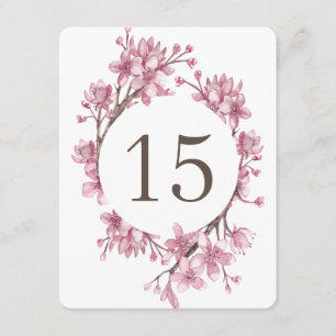 Convite Flor de cerejeira rosa. Números de mesa para casam
