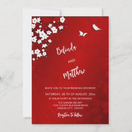 Convite Flor de Cerejeira Vermelha Branca | Casamento Info