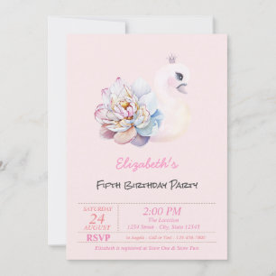 Convite Flor de Cisne Bebê Rosa Aniversário