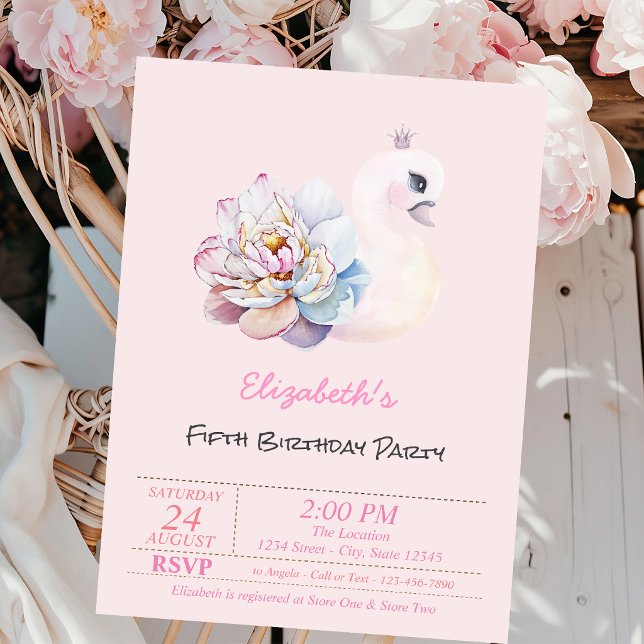 Convite Flor de Cisne Bebê Rosa Aniversário (Criador carregado)