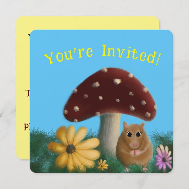 Convite Flor de cogumelos e de rato (Frente/Verso)