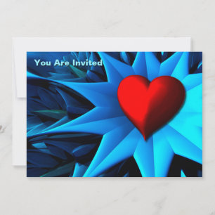Convite Flor de Coração Azul Fractal