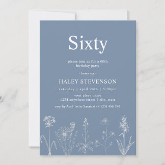 Convite Flor de Flor Selvagem Sessenta Dusty Blue 60º Aniv