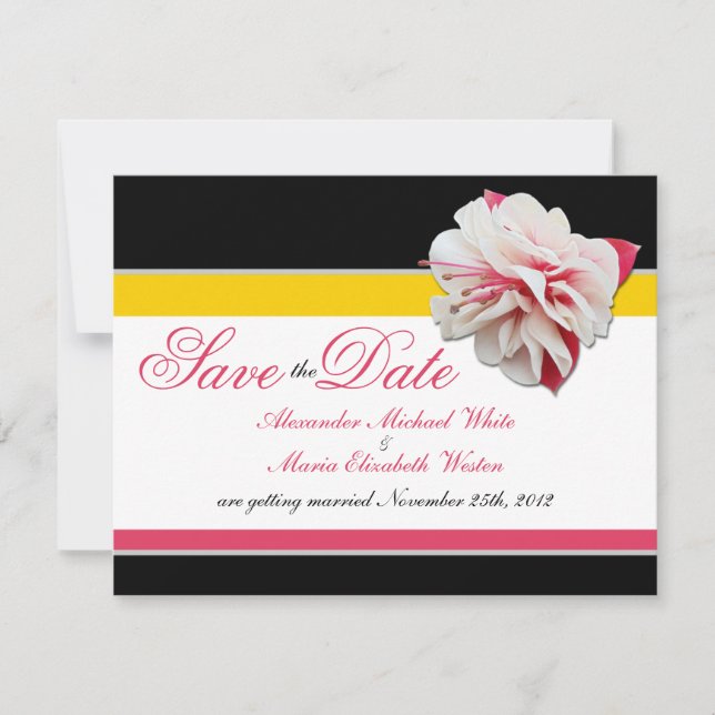 Convite Flor de Fúcsia Rosa Amarelo Casamento Salve as Dat (Frente)