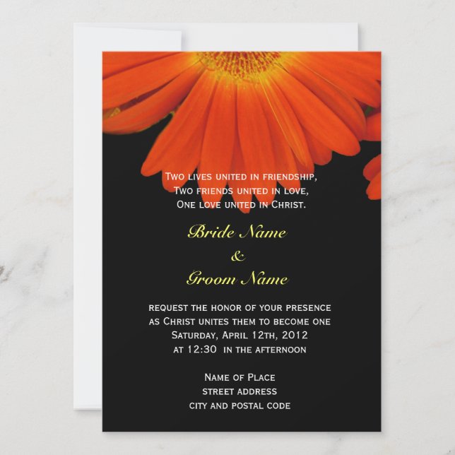 Convite Flor de gerbera margarida laranja casamento cristã (Frente)