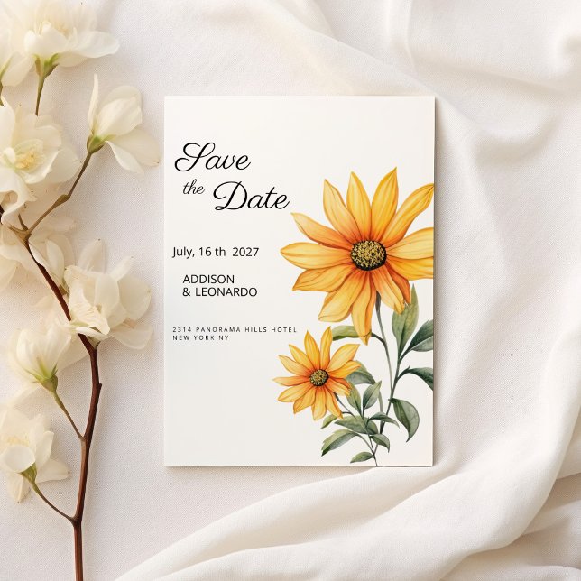 Convite Flor de girassol Verão botânico Salvar a Data (Sunflower floral botanical summer Save the Date )