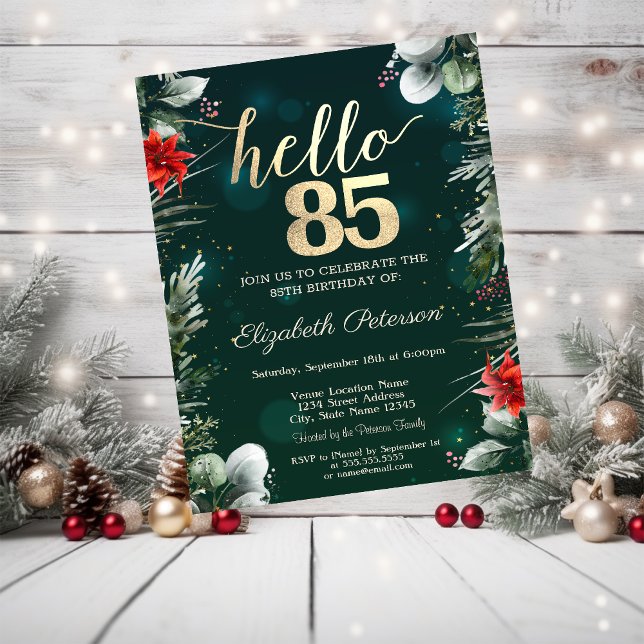 Convite Flor de inverno Poinsettia Verde 85º aniversário (Criador carregado)