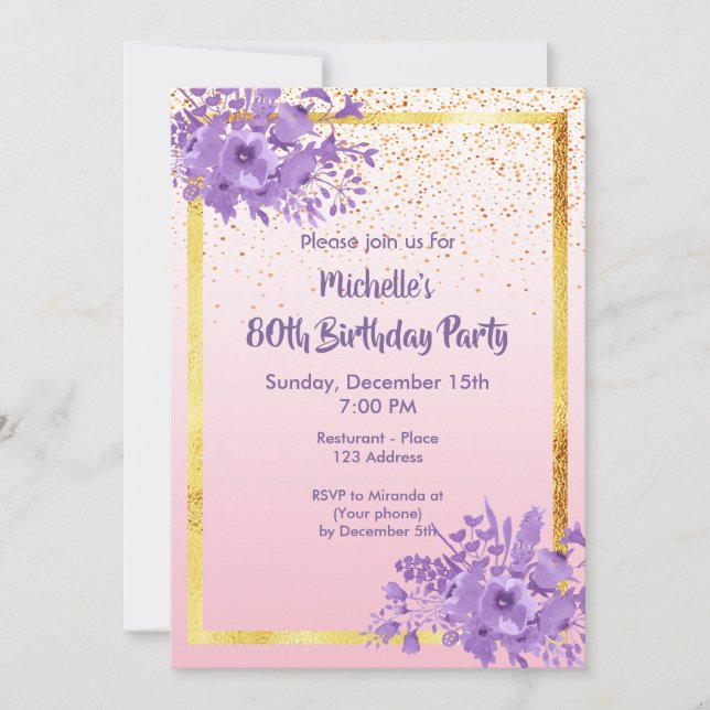 Convite flor de jardim violino de rosa-festa de aniversári (Frente)