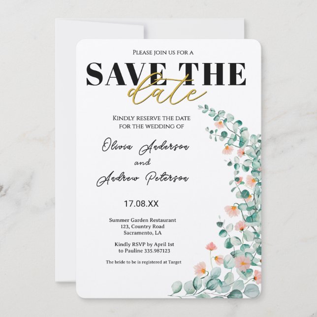Convite Flor de Laranjeira floral save the date (Frente)