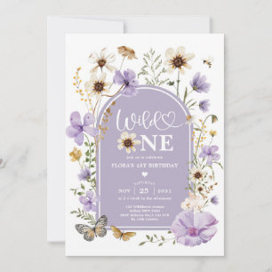 Convite Flor de Lavanda Selvagem Festa de Um Ano Menina