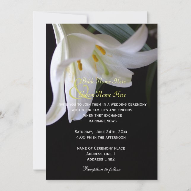 Convite flor de lírio branco primavera, verão, casamento d (Frente)