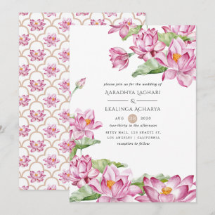 Convite Flor de Lótus Aquarela Casamento Indiano
