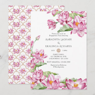 Convite Flor de Lótus Aquarela Festa de Noivado Indiana