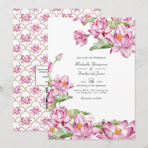 Convite Flor de Lótus Código QR Indiano RSVP Casamento