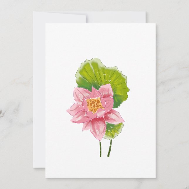 Convite Flor de lótus elegante com folhas verdes (Frente)