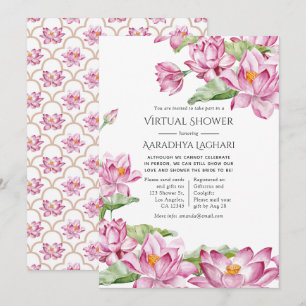 Convite Flor de Lótus em Aquarela Chuveiro Virtual Indiano