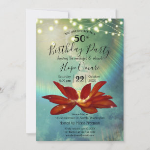 Convite Flor de Lótus Vermelha Festa de Aniversário de 5