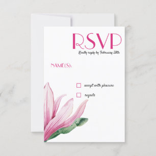 Convite Flor de Magnolia Rosa no Casamento RSVP