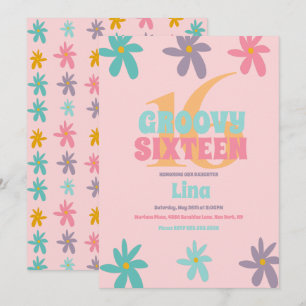 Convite  Flor de margarida retrô Doce 16 Festa de anivers