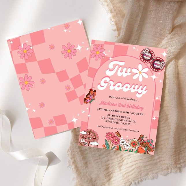 Convite Flor de margarida retrô, dois segundos aniversário (Criador carregado)