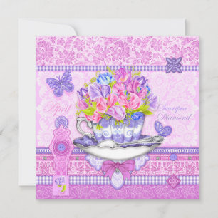 Convite Flor de Nascimento e Placa Teacup Gem April