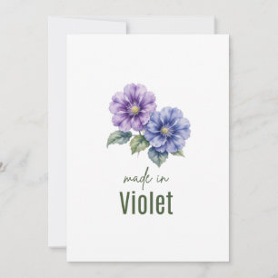 Convite Flor de Nascimento Violeta de Fevereiro aquarela