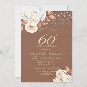 Convite Flor de Outono Brilho Terracota Aniversário de 60