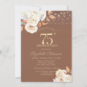 Convite Flor de Outono Brilho Terracota Aniversário de 75