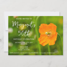 Flor de Papoula Laranja em Foto Verde Aniversário 