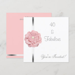 Convite Flor de Pérola Branca Rosa Fabulosa 40º Aniversári