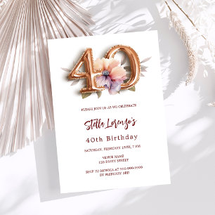 Convite Flor de pêssego em ouro branco 40º aniversário lux
