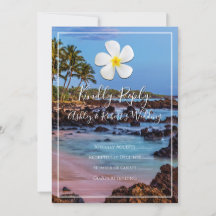 Flor de Plumeria Branca com Praia Tropical, RSVP