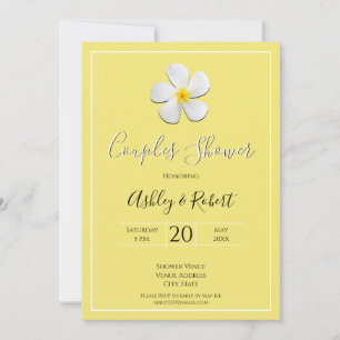 Convite Flor de Plumeria Branca em Amarelo, Chá Casal