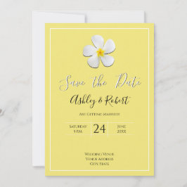 Convite Flor de Plumeria Branca em Amarelo, Data de Salvam