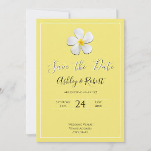 Convite Flor de Plumeria Branca em Amarelo, Data de Salvam