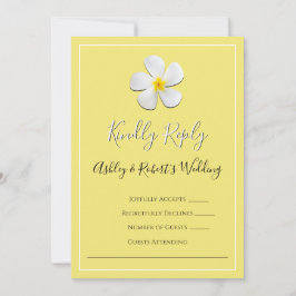 Convite Flor de Plumeria Branca em Amarelo, RSVP