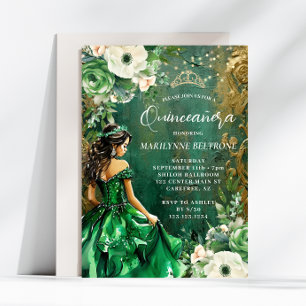 Convite Flor de Princesa Verde Dourado Quinceañera