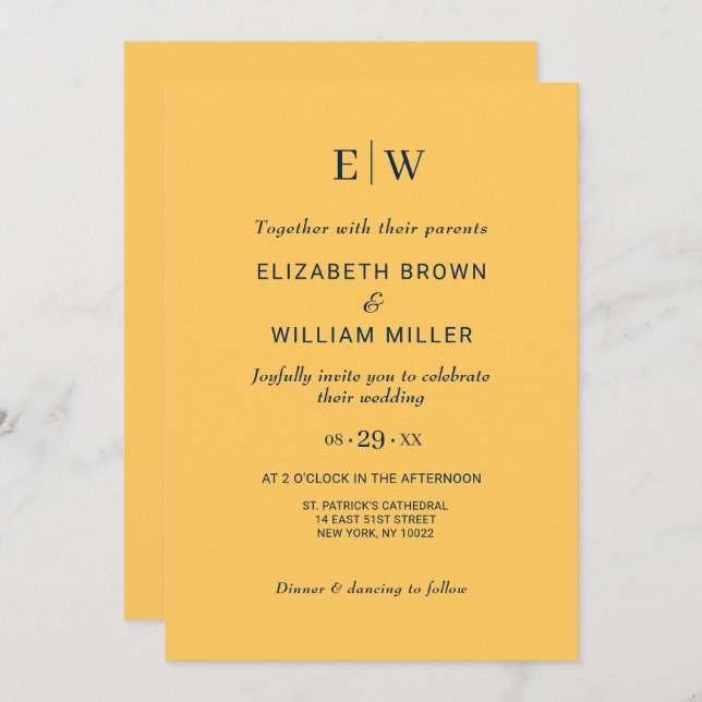 Convite Flor de Raios Simples Elegante com Casamento Monog (Frente/Verso)