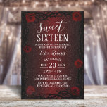 Convite Flor de Rosa Doce 16 e Brilhante Vermelho Turno<br><div class="desc">Doce 16 Flores Rosa e Thorn Burgundy Red Glitter - Convites de aniversário.</div>