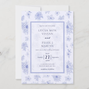 Convite Flor de Sombra Azul Neutro Elegante - Tudo em Um