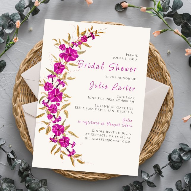 Convite Flor de Vinha Trombeta Roxa Jardim Chá de Noiva (Criador carregado)