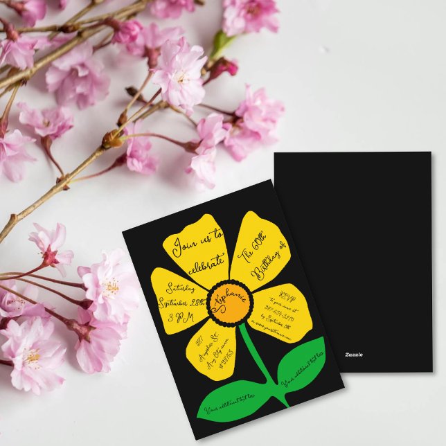 Convite Flor Dourada de Dodle Black 60th Birthday (Criador carregado)