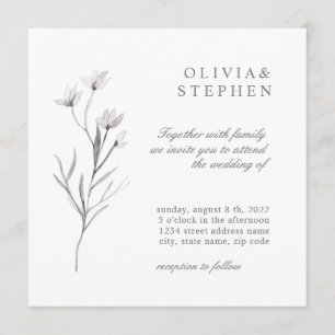 Convite Flor Elegante. Casamento branco preto simples