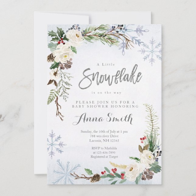 Convite Flor Flocos de neve de inverno no caminho chá de f (Frente)