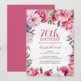 Convite Flor Floral Bloqueio Rosa Quente 70 Aniversário