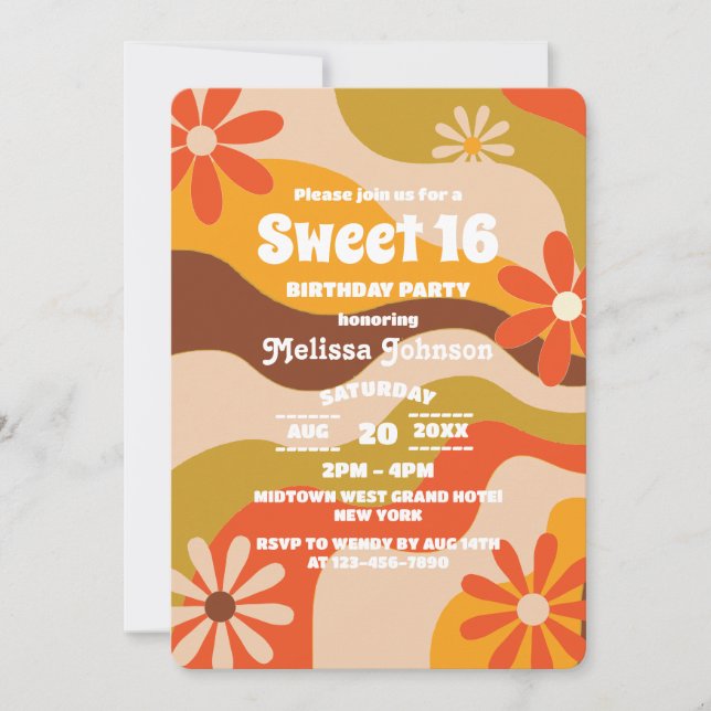 Convite Flor Hippie Retro Sweet 16 (Frente)
